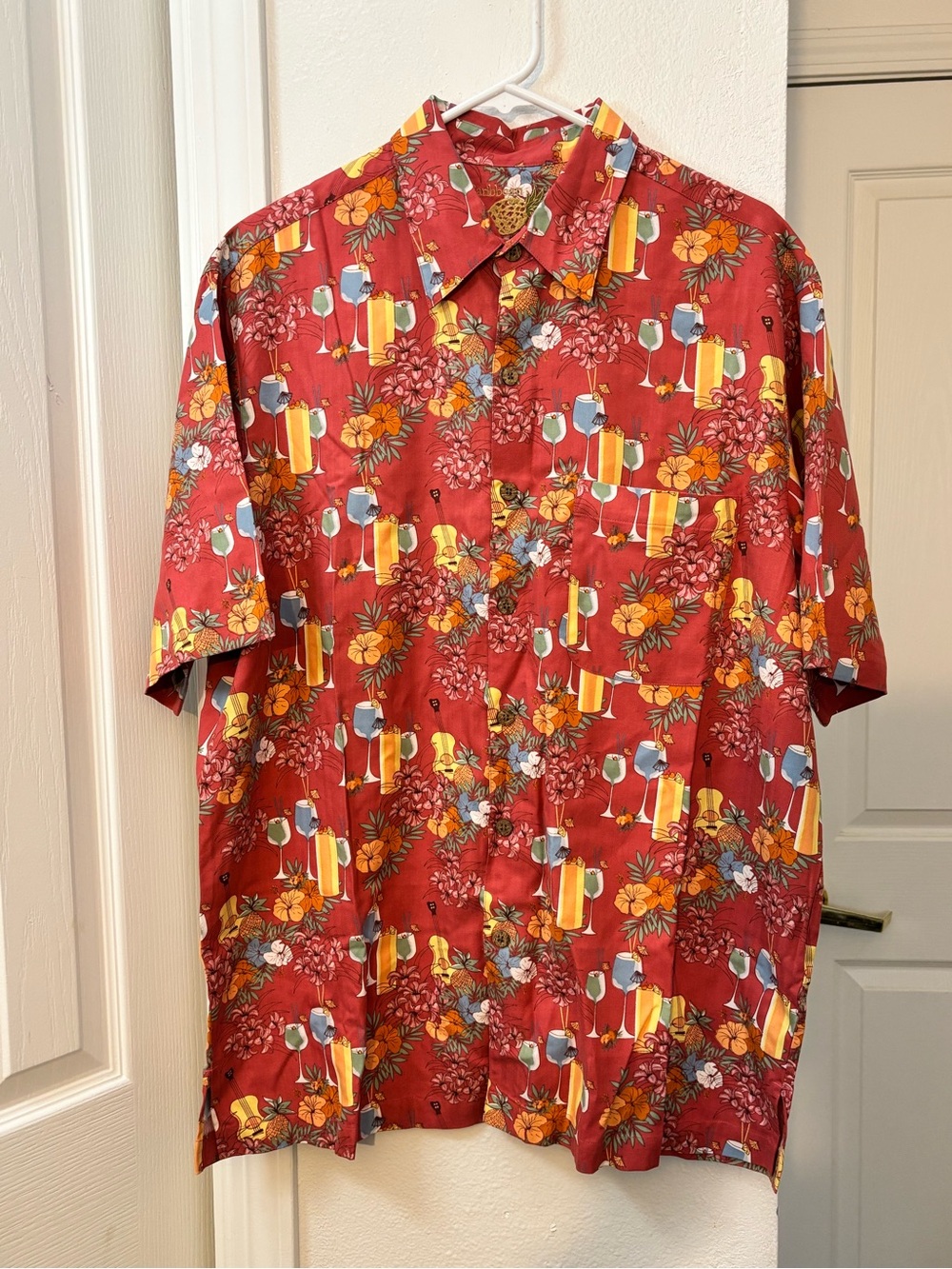 Caribbean Red Tropical Cocktail Print Short-Sleeve Shirt